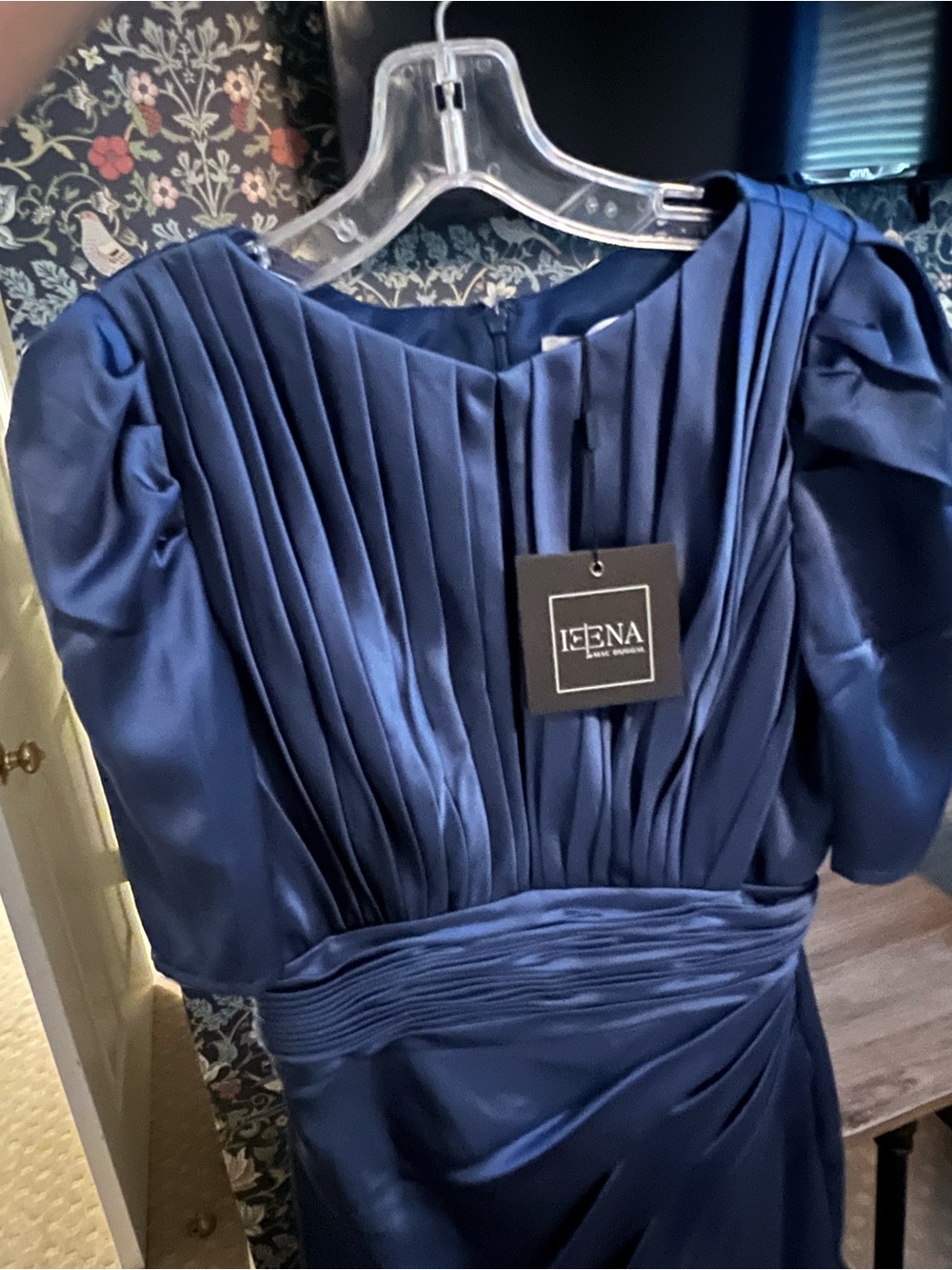 Mac Duggal Satin Midi Dress in Navy Blue